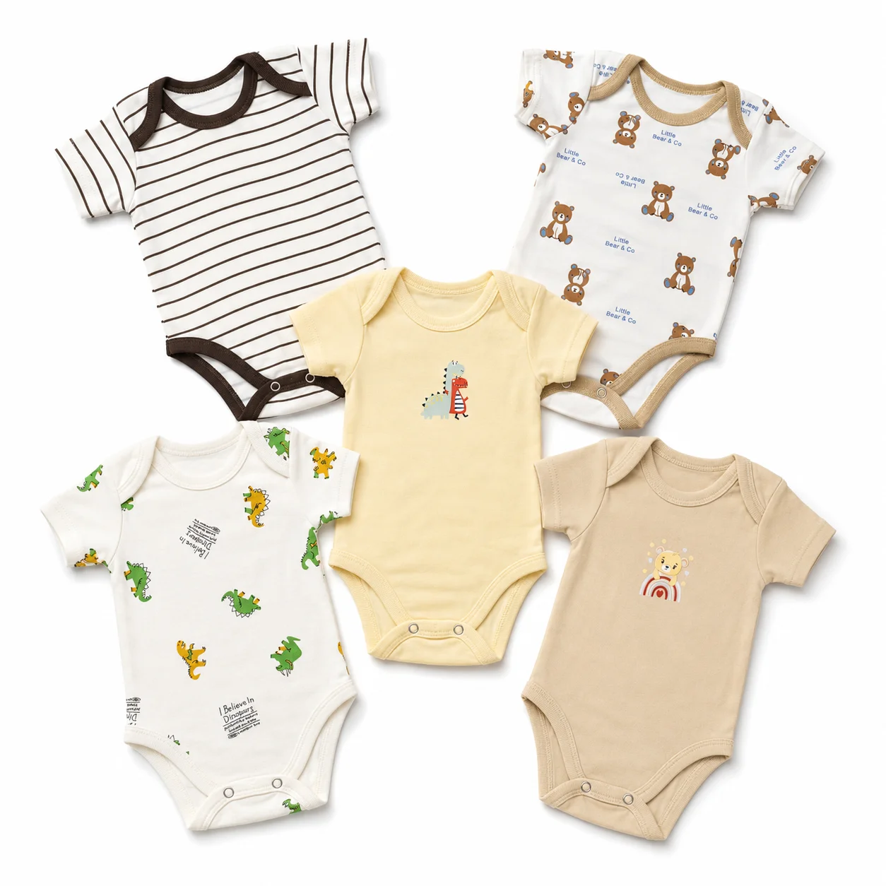 Baby bodysuits animal print, pack of 5, Kilkari