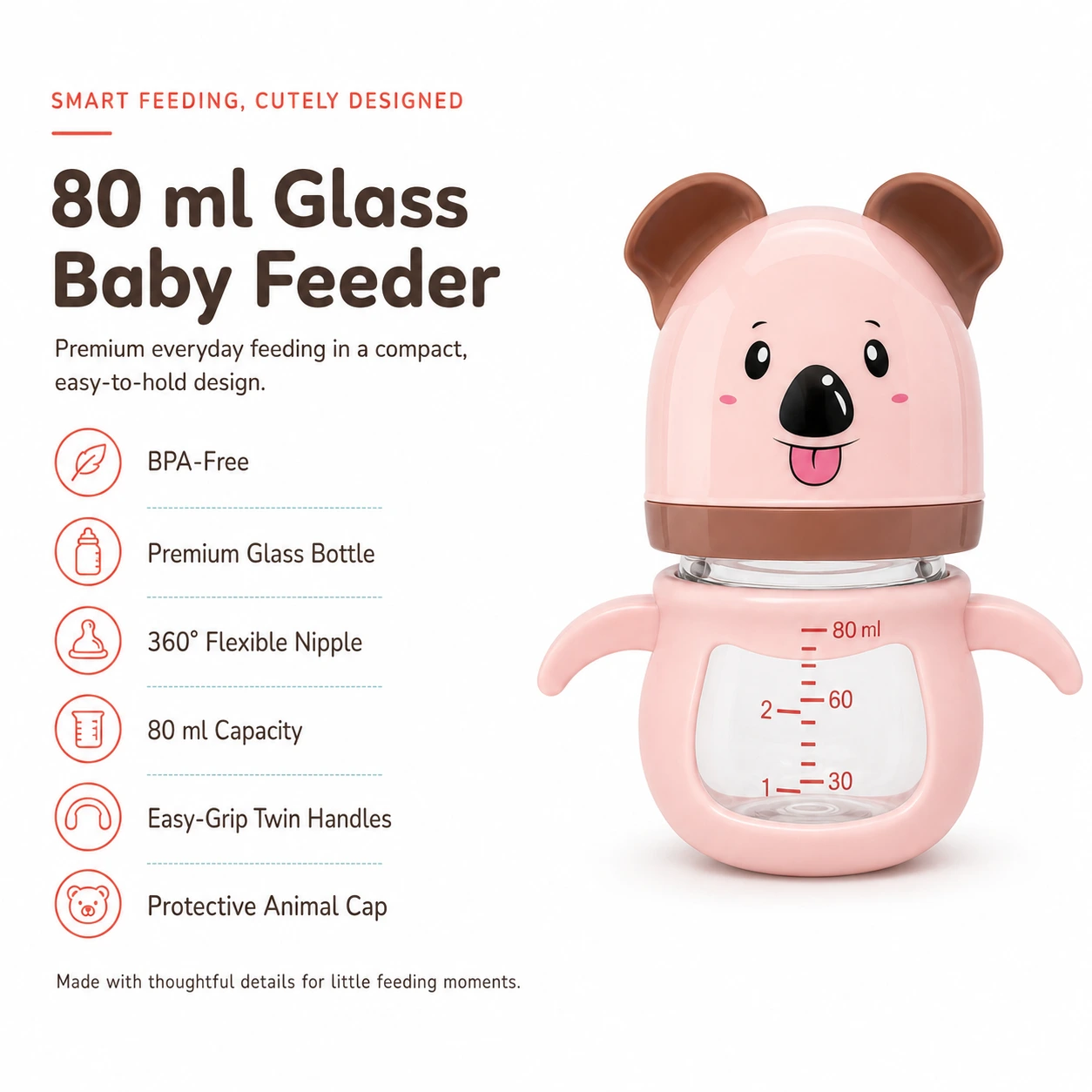 Kilkari 80ml Glass Baby Feeder with bear design
