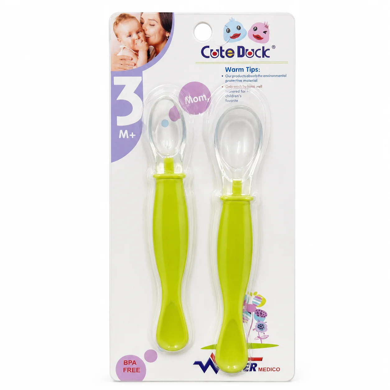 Kilkari Baby Feeding Spoon Set with silicone tips, close up