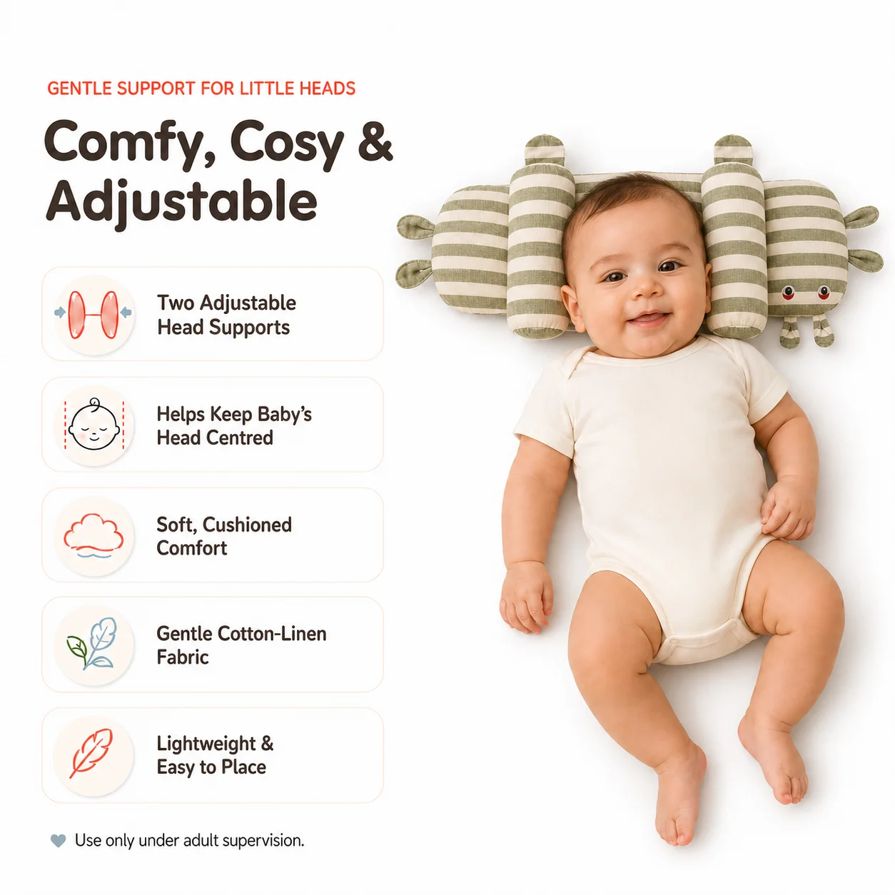 Kilkari Head Shaping Pillow features - adjustable head support for newborn baby